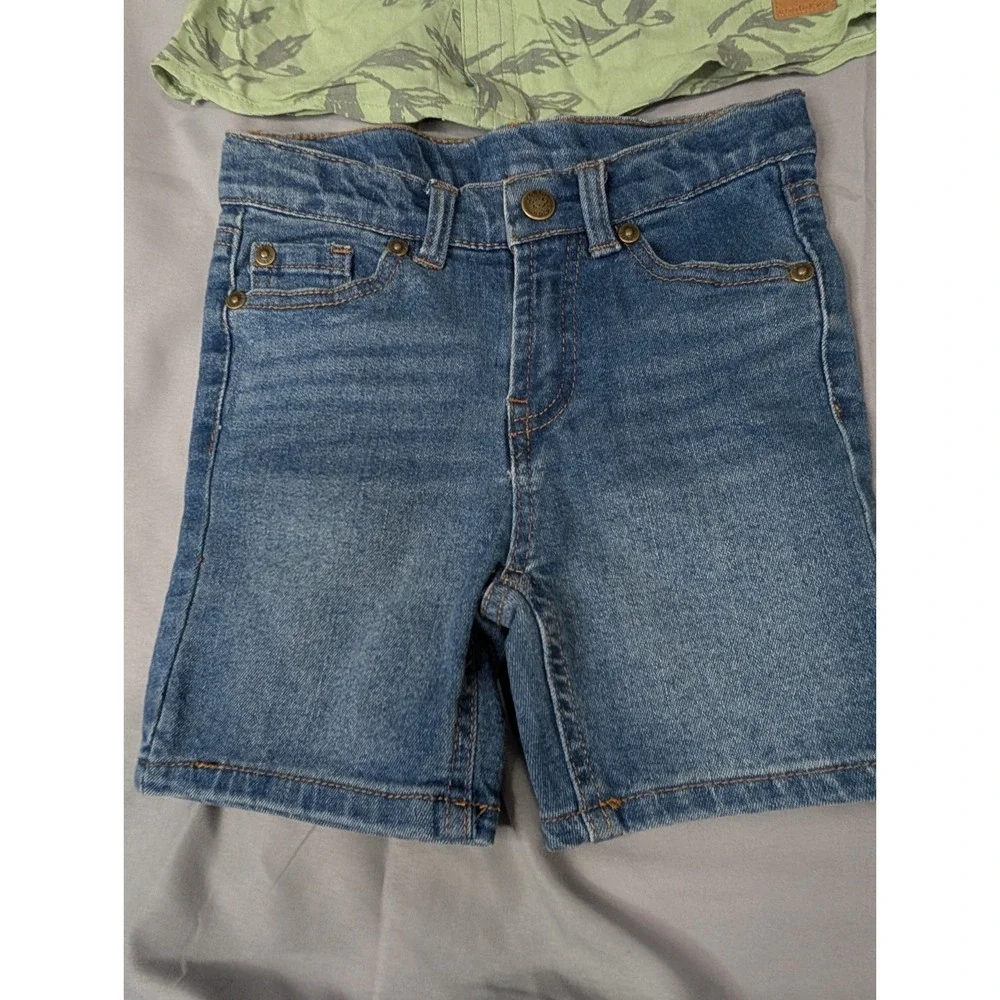 Koala Kids Boys‎ 2-Piece Set Sage Button Up Shirt & Denim Shorts NWT Size 3T